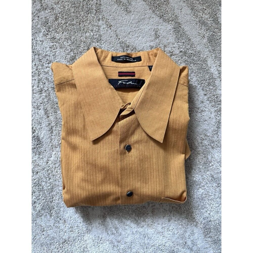 Fubu The Collection Button-up Long Sleeve Burnt‎ Yellow Shirt Men's XL 17/34-35